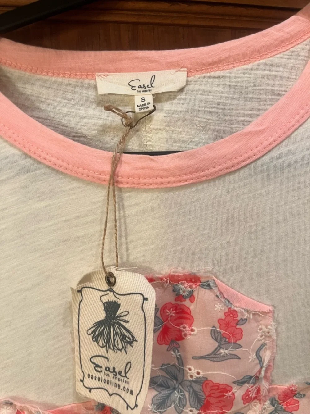 easel Cream & Pink Floral Crochet-Applique Long Sleeve Tee - Picture 2 of 3